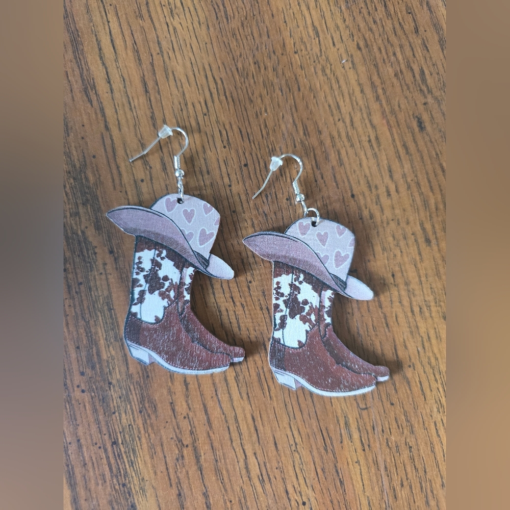 Cowboy Boots Wearing Cowbot Hat- Western Earrings